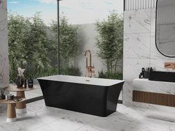 Mexen Tonia freistehende Badewanne 170 x 75 cm, weiß/schwarz, Überlauf gebürstetes Kupfer - 52171707575-65