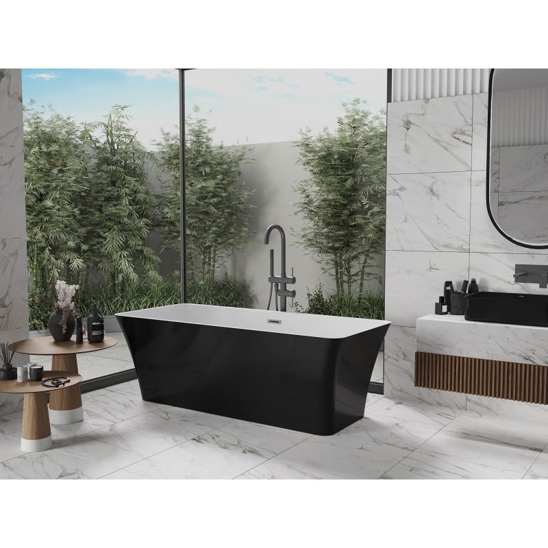 Mexen Tonia freistehende Badewanne 170 x 75 cm, weiß/schwarz, Überlauf gun gray gebürstet - 52171707575-66