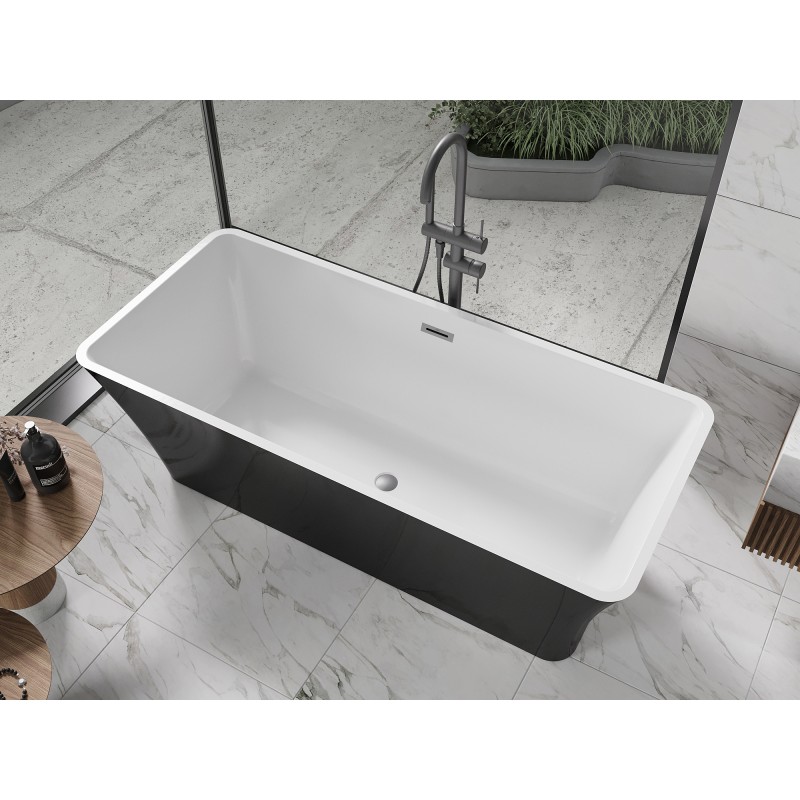 Mexen Tonia freistehende Badewanne 170 x 75 cm, weiß/schwarz, Überlauf gun metal - 52171707575-95