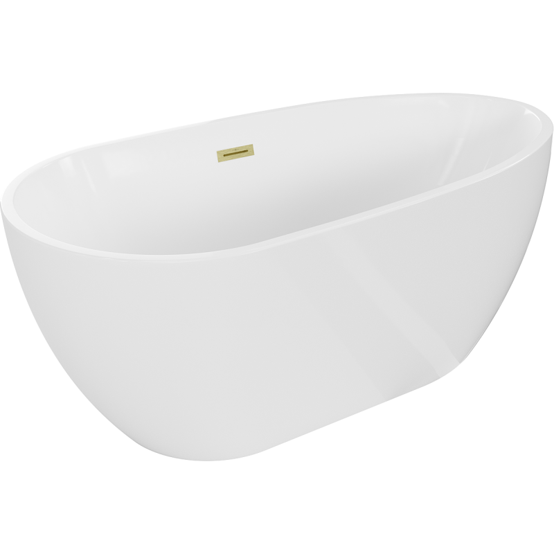 Mexen Eos freistehende Badewanne 150 x 75 cm, weiß, Überlauf gold gebürstet - 52471507500-55