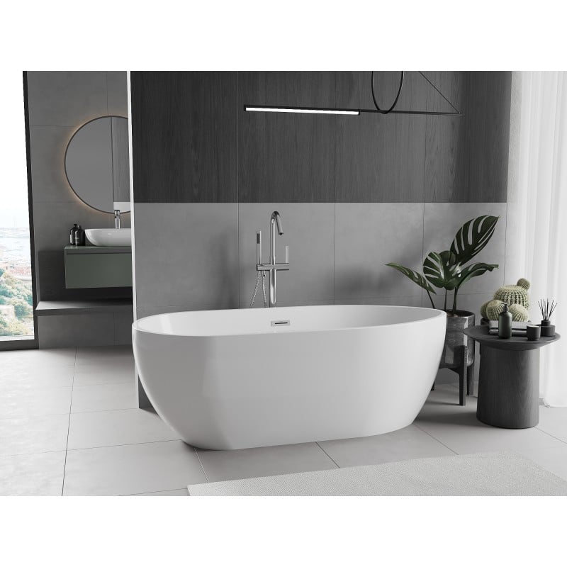 Mexen Eos freistehende Badewanne 150 x 75 cm, weiß, Überlauf chrom - 52471507500-01