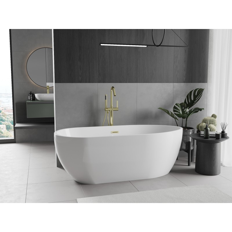Mexen Eos freistehende Badewanne 150 x 75 cm, weiß, goldener Überlauf - 52471507500-50