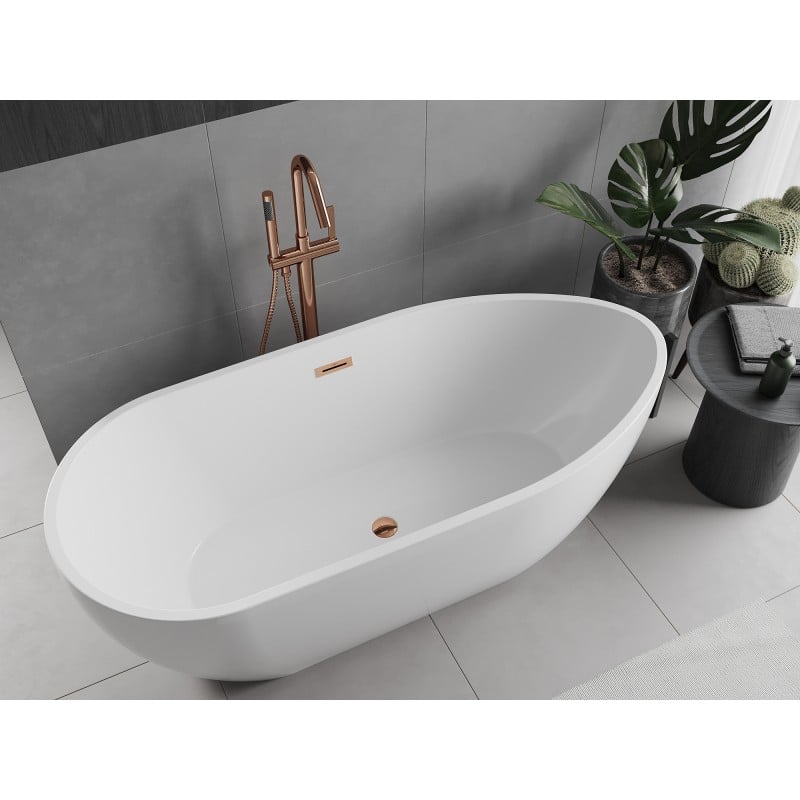 Mexen Eos freistehende Badewanne 150 x 75 cm, weiß, Überlauf Roségold - 52471507500-60