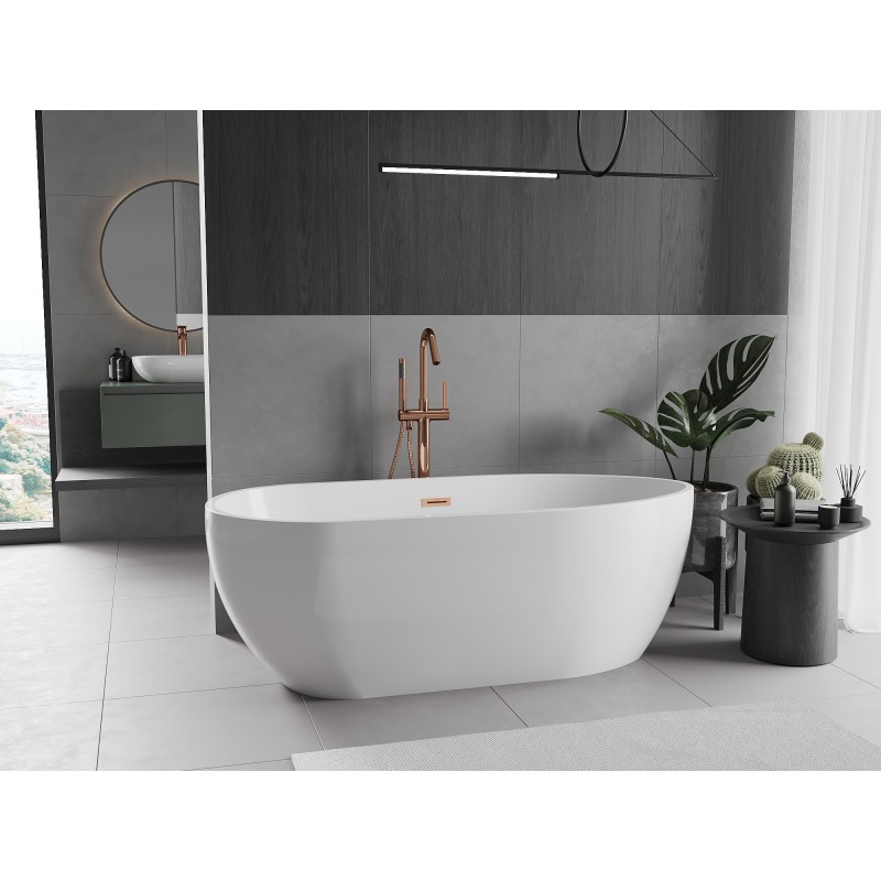 Mexen Eos freistehende Badewanne 170 x 75 cm, weiß, Überlauf Roségold - 52471707500-60