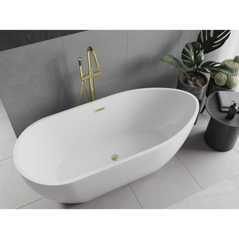 Mexen Eos freistehende Badewanne 170 x 75 cm, weiß, Überlauf gebürstetes Gold - 52471707500-55