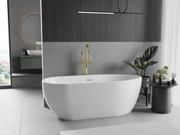 Mexen Eos freistehende Badewanne 150 x 75 cm, weiß, Überlauf gold gebürstet - 52471507500-55