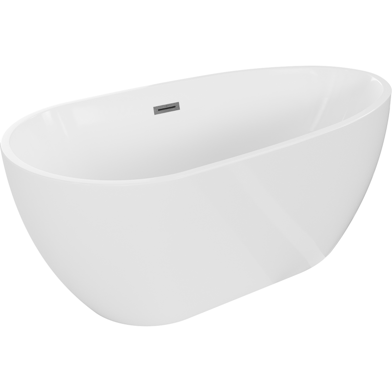 Mexen Eos freistehende Badewanne 150 x 75 cm, weiß, Überlauf gun gray gebürstet - 52471507500-66