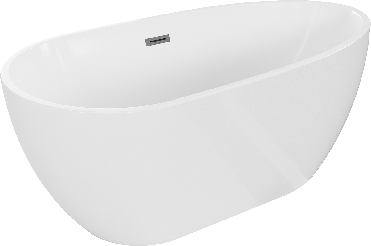 Mexen Eos freistehende Badewanne 150 x 75 cm, weiß, gebürstetes Gun Gray Überlauf - 52471507500-66