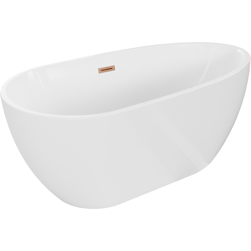 Mexen Eos freistehende Badewanne 150 x 75 cm, weiß, Überlauf gebürstetes Kupfer - 52471507500-65