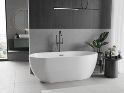 Mexen Eos freistehende Badewanne 150 x 75 cm, weiß, Überlauf gun gray gebürstet - 52471507500-66