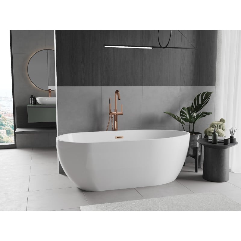 Mexen Eos freistehende Badewanne 150 x 75 cm, weiß, Überlauf gebürstetes Kupfer - 52471507500-65