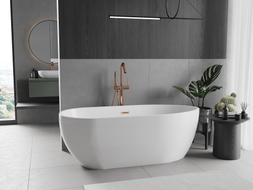 Mexen Eos freistehende Badewanne 150 x 75 cm, weiß, Überlauf gebürstetes Kupfer - 52471507500-65
