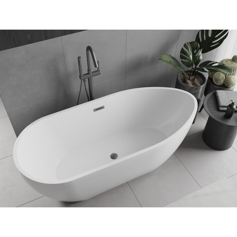 Mexen Eos freistehende Badewanne 150 x 75 cm, weiß, Überlauf Gun Metal - 52471507500-95