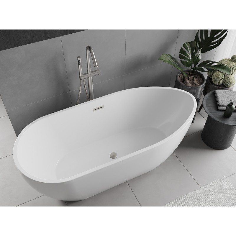 Mexen Eos freistehende Badewanne 150 x 75 cm, weiß, Überlauf gebürstetes Nickel - 52471507500-97