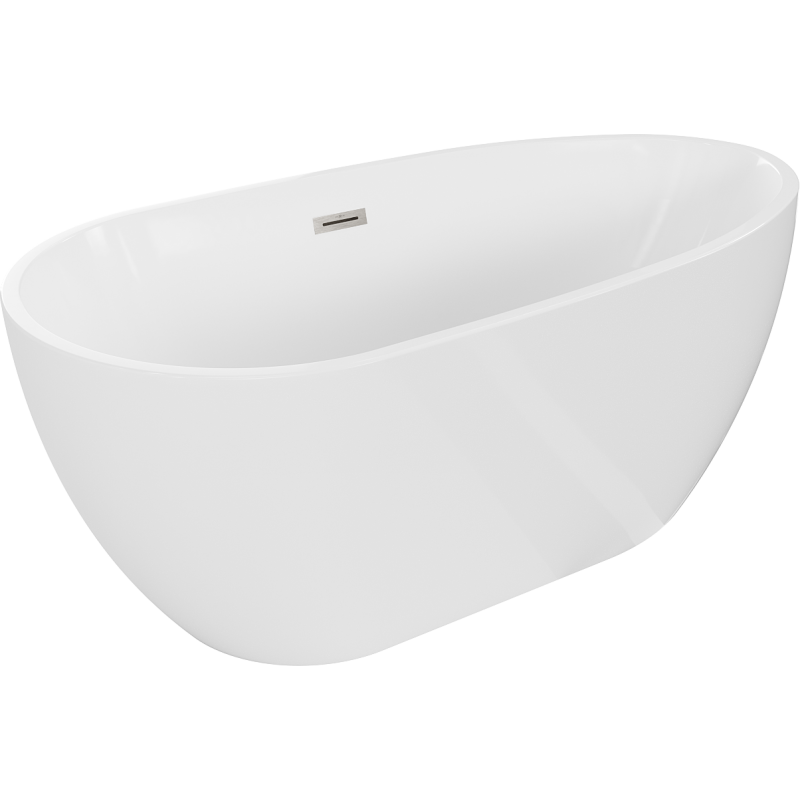 Mexen Eos freistehende Badewanne 150 x 75 cm, weiß, Überlauf gebürstetes Nickel - 52471507500-97