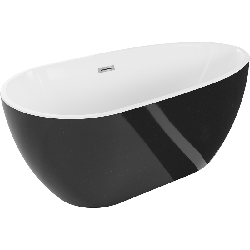 Mexen Eos freistehende Badewanne 170 x 75 cm, weiß/schwarz, Überlauf chrom - 52471707575-01