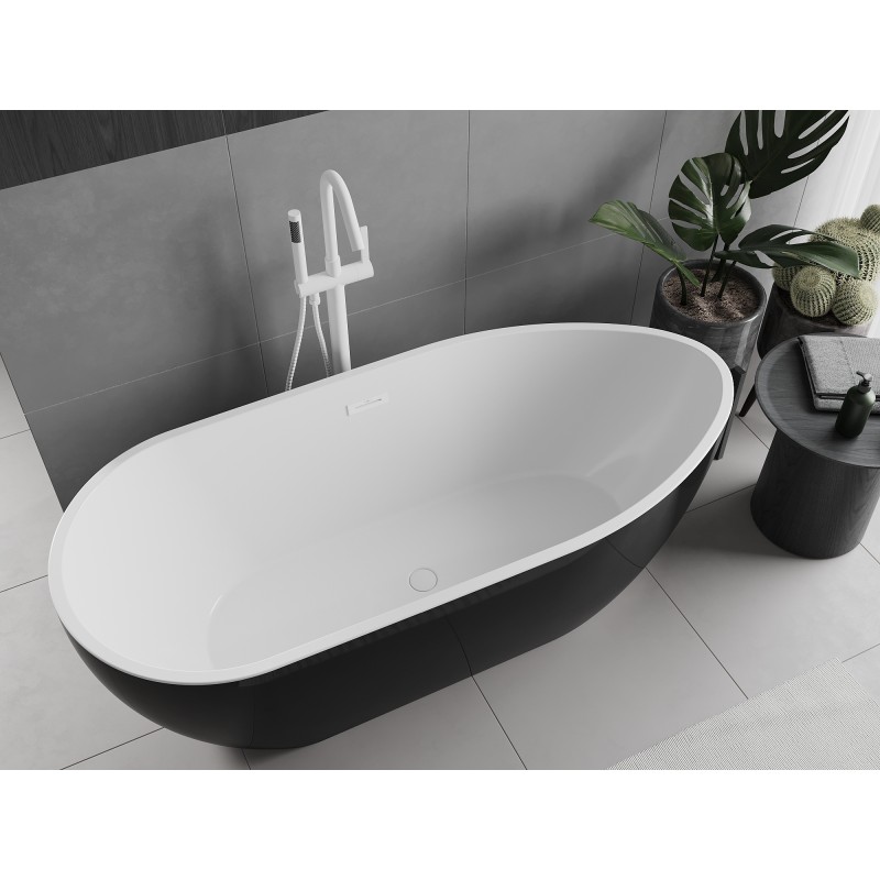 Mexen Eos freistehende Badewanne 150 x 75 cm, weiß/schwarz, Überlauf weiß - 52471507575-20