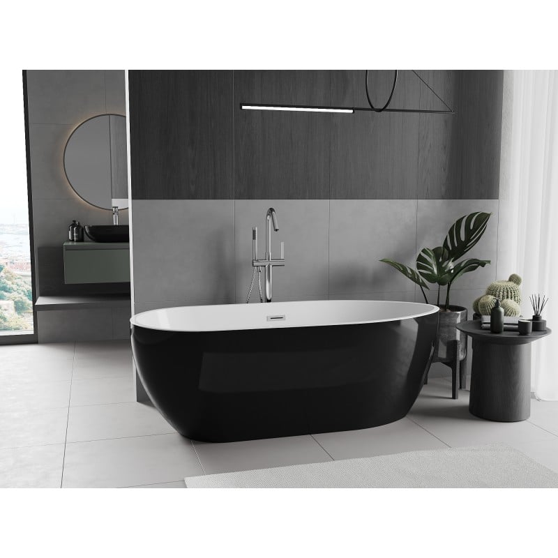 Mexen Eos freistehende Badewanne 170 x 75 cm, weiß/schwarz, Überlauf chrom - 52471707575-01