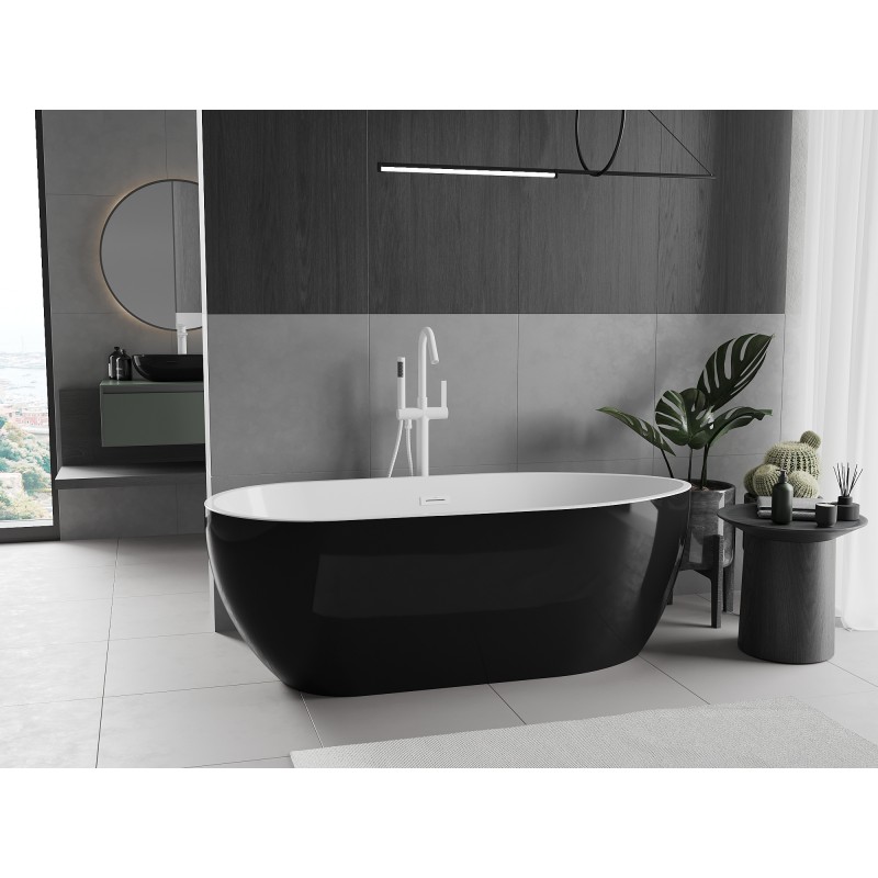 Mexen Eos freistehende Badewanne 170 x 75 cm, weiß/schwarz, Überlauf weiß - 52471707575-20