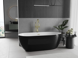 Mexen Eos freistehende Badewanne 150 x 75 cm, weiß/schwarz, Überlauf gold - 52471507575-50