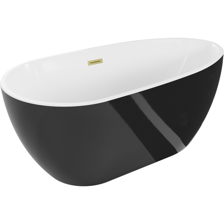 Mexen Eos freistehende Badewanne 150 x 75 cm, weiß/schwarz, Überlauf gebürstet gold - 52471507575-55
