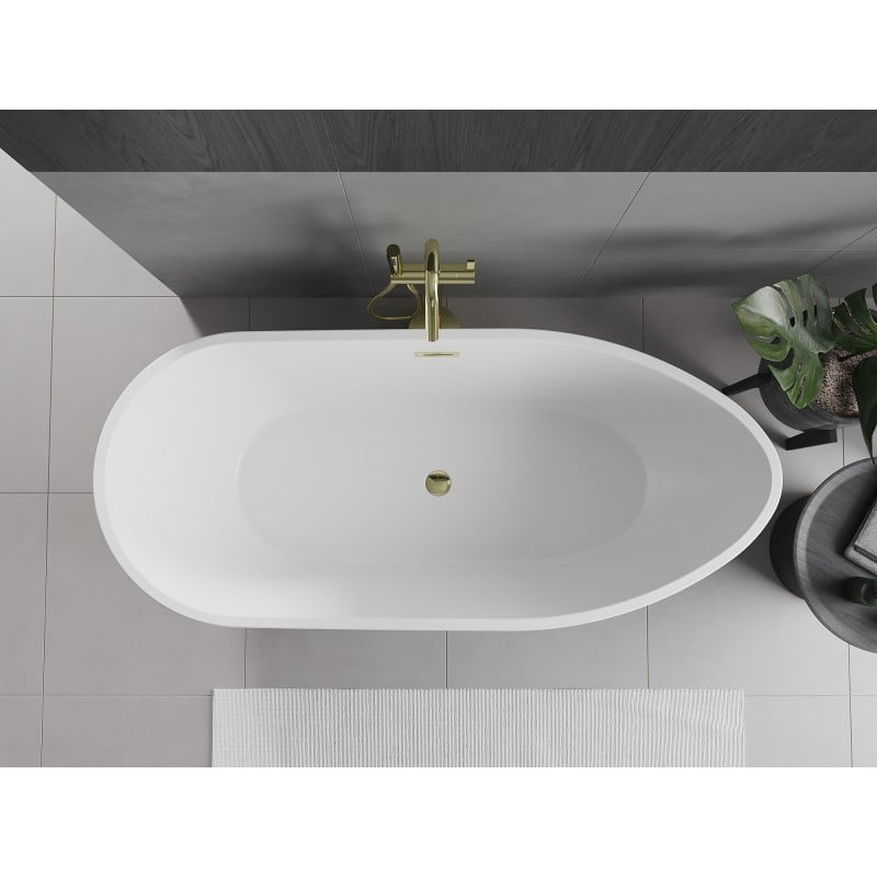 Mexen Eos freistehende Badewanne 150 x 75 cm, weiß/schwarz, Überlauf gold - 52471507575-50