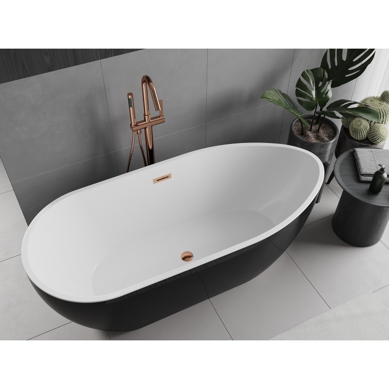 Mexen Eos freistehende Badewanne 150 x 75 cm, weiß/schwarz, Überlauf roségold - 52471507575-60