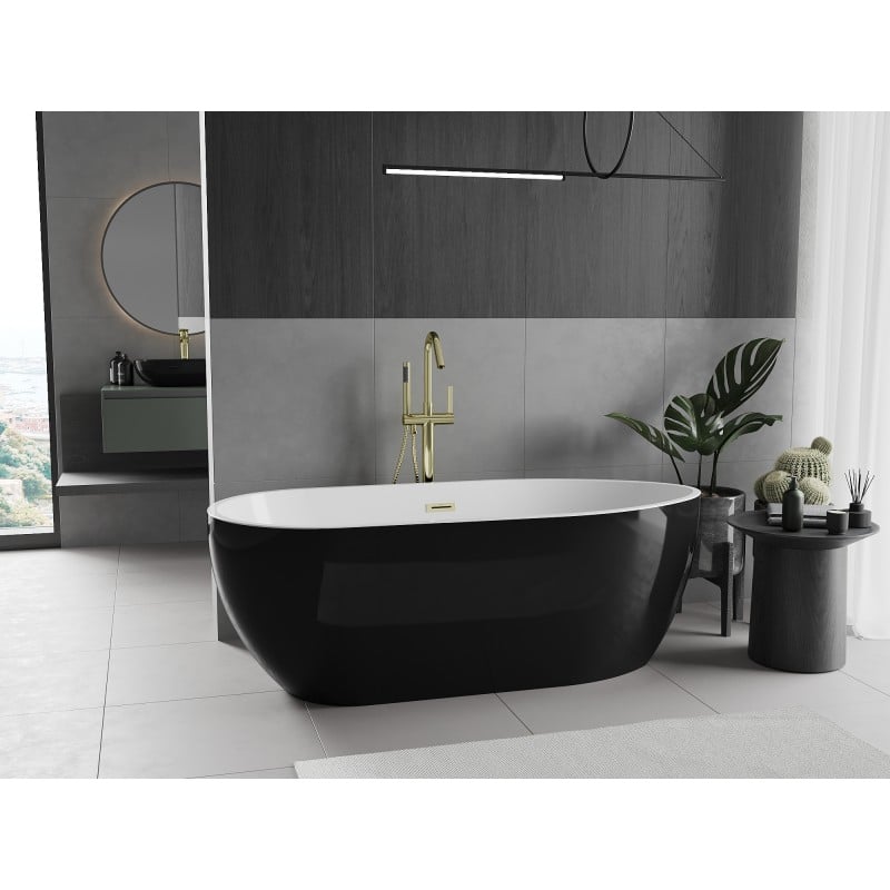 Mexen Eos freistehende Badewanne 170 x 75 cm, weiß/schwarz, Überlauf gold - 52471707575-50