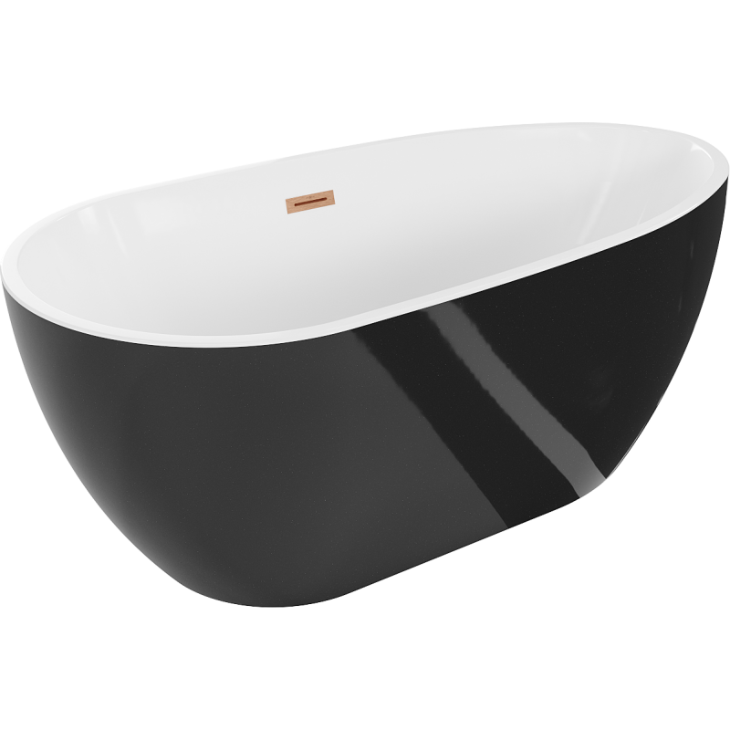 Mexen Eos freistehende Badewanne 170 x 75 cm, weiß/schwarz, Überlauf gebürstetes Kupfer - 52471707575-65