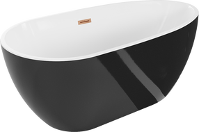 Mexen Eos freistehende Badewanne 150 x 75 cm, weiß/schwarz, Überlauf gebürstetes Kupfer - 52471507575-65