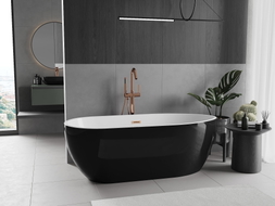 Mexen Eos freistehende Badewanne 150 x 75 cm, weiß/schwarz, Überlauf roségold - 52471507575-60