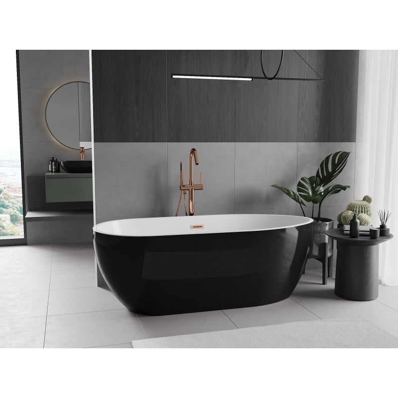 Mexen Eos freistehende Badewanne 170 x 75 cm, weiß/schwarz, Überlauf Roségold - 52471707575-60