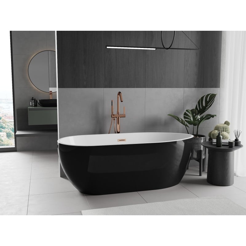 Mexen Eos freistehende Badewanne 170 x 75 cm, weiß/schwarz, Überlauf gebürstetes Kupfer - 52471707575-65