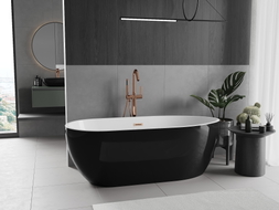Mexen Eos freistehende Badewanne 150 x 75 cm, weiß/schwarz, Überlauf gebürstetes Kupfer - 52471507575-65