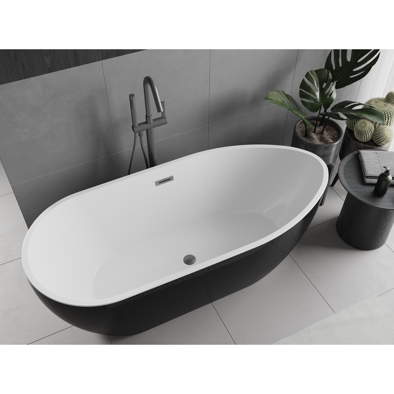 Mexen Eos freistehende Badewanne 150 x 75 cm, weiß/schwarz, Überlauf gun gray gebürstet - 52471507575-66