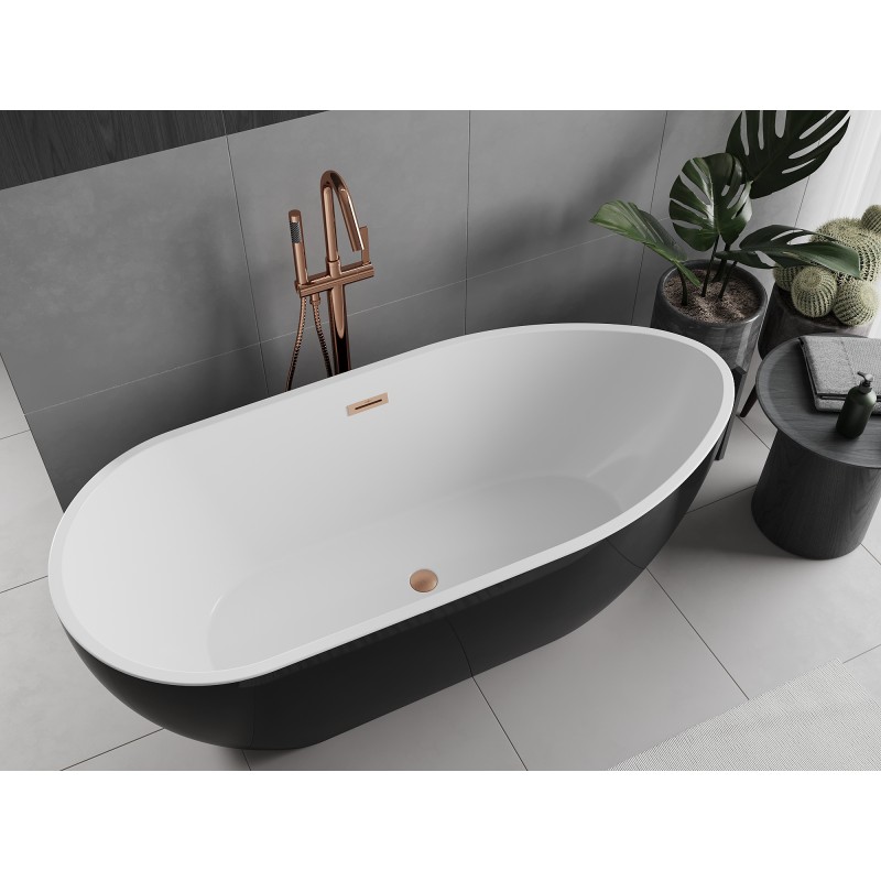 Mexen Eos freistehende Badewanne 150 x 75 cm, weiß/schwarz, Überlauf gebürstetes Kupfer - 52471507575-65