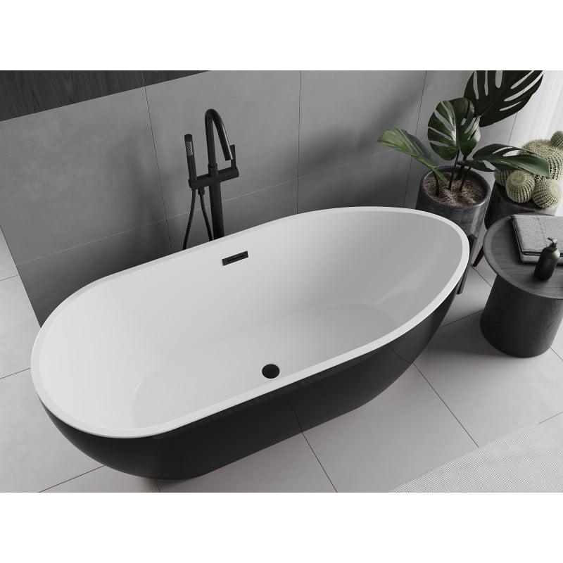 Mexen Eos freistehende Badewanne 150 x 75 cm, weiß/schwarz, schwarze Überlauf - 52471507575-70
