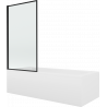 Mexen Vega Rechteckige Badewanne 180 x 80 cm mit Verkleidung und 1-flügeliger Abtrennung 80 cm, schwarzes Muster