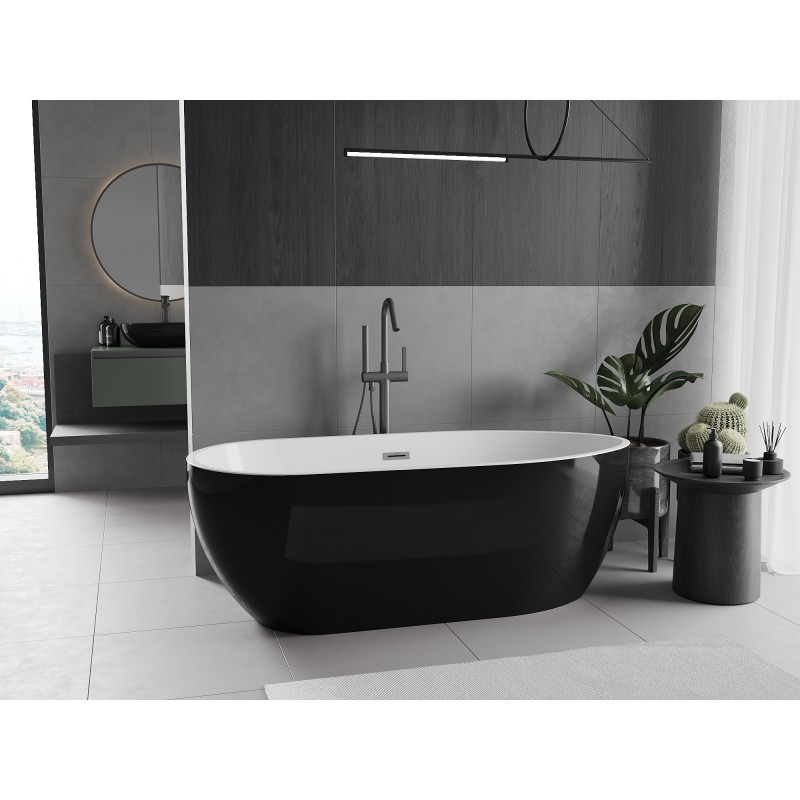 Mexen Eos freistehende Badewanne 150 x 75 cm, weiß/schwarz, Überlauf Gun Metal - 52471507575-95
