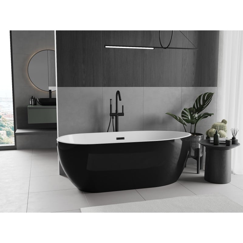 Mexen Eos freistehende Badewanne 150 x 75 cm, weiß/schwarz, schwarze Überlauf - 52471507575-70