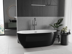 Mexen Eos freistehende Badewanne 170 x 75 cm, weiß/schwarz, Überlauf gun gray gebürstet - 52471707575-66