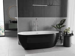Mexen Eos freistehende Badewanne 170 x 75 cm, weiß/schwarz, Überlauf gebürsteter Nickel - 52471707575-97