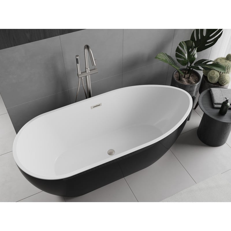 Mexen Eos freistehende Badewanne 150 x 75 cm, weiß/schwarz, Überlauf gebürsteter Nickel - 52471507575-97