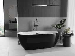 Mexen Eos freistehende Badewanne 170 x 75 cm, weiß/schwarz, Überlauf schwarz - 52471707575-70