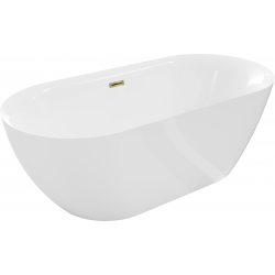 Mexen Roxy freistehende Badewanne 170 x 80 cm, weiß, Überlauf gold - 51201708000-50