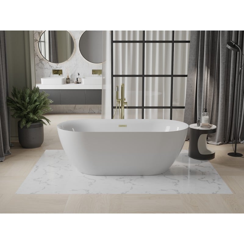 Mexen Roxy freistehende Wanne 170 x 80 cm, weiß, Überlauf gold - 51201708000-50