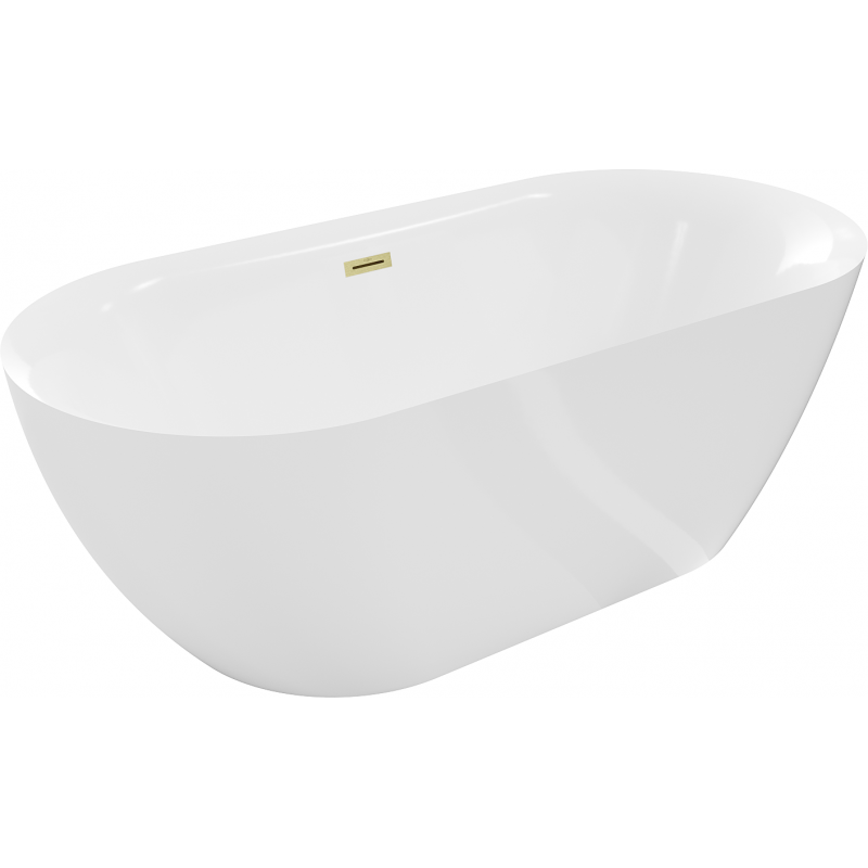 Mexen Roxy freistehende Badewanne 170 x 80 cm, weiß, Überlauf gebürstetes Gold - 51201708000-55