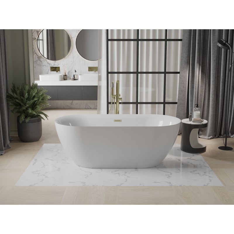 Mexen Roxy freistehende Badewanne 170 x 80 cm, weiß, Überlauf gebürstetes Gold - 51201708000-55