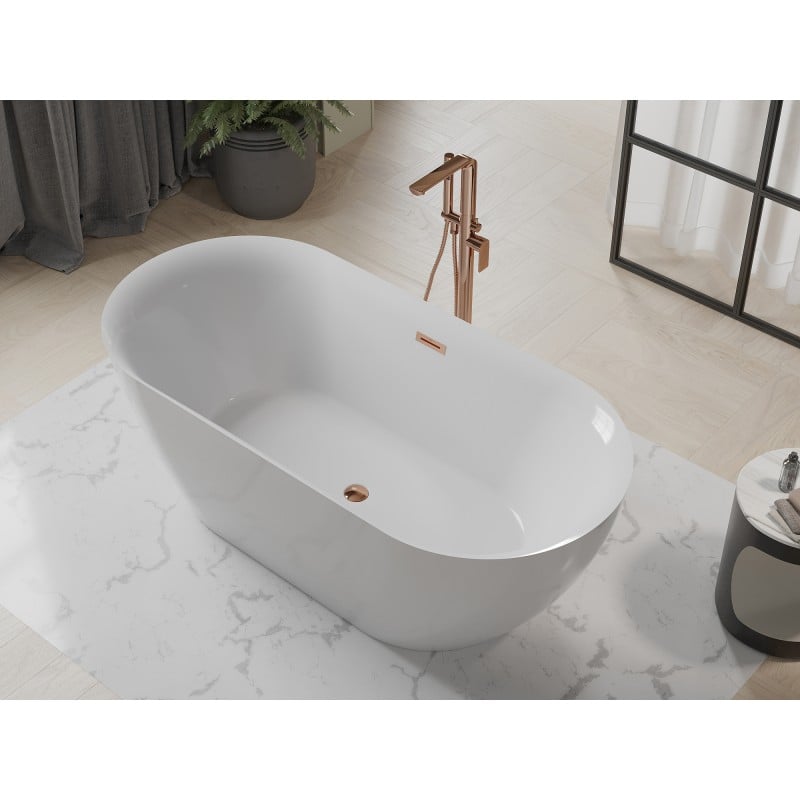 Mexen Roxy freistehende Badewanne 170 x 80 cm, weiß, Überlauf Roségold - 51201708000-60