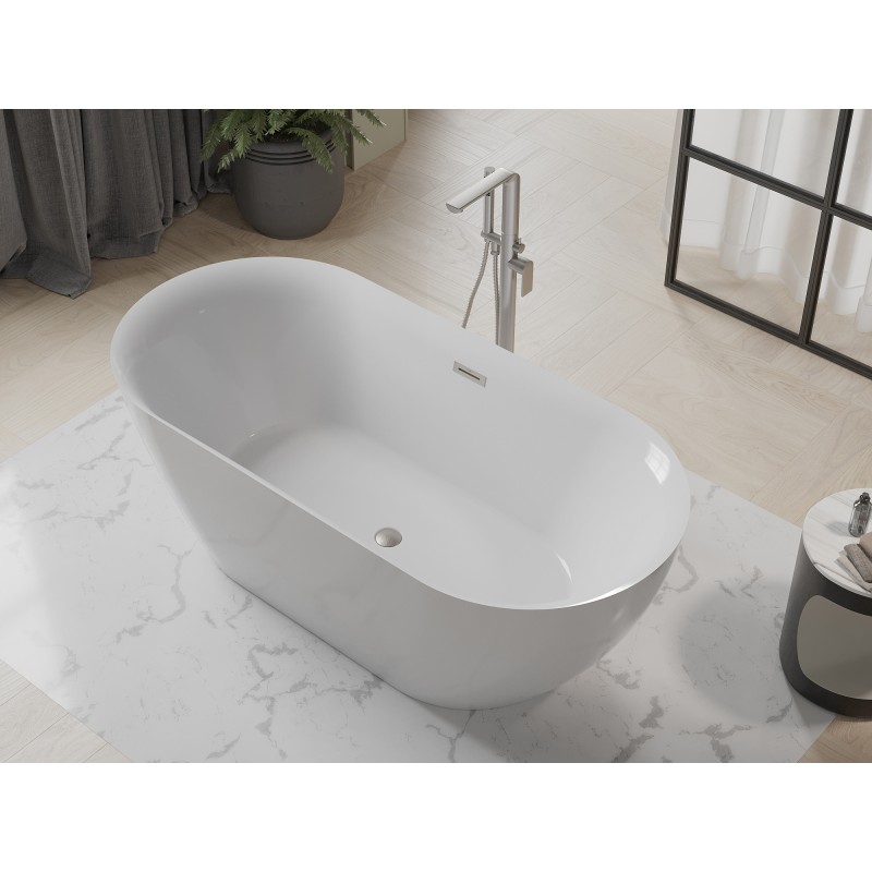 Mexen Roxy freistehende Badewanne 170 x 80 cm, weiß, Überlauf gebürstetes Nickel - 51201708000-97